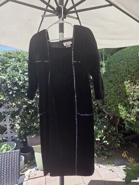 Vintage Courreges Paris Elegant Black Velvet Paillettes Trim Dress 8